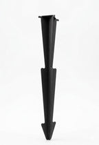 Black plastic tent stake on a white background