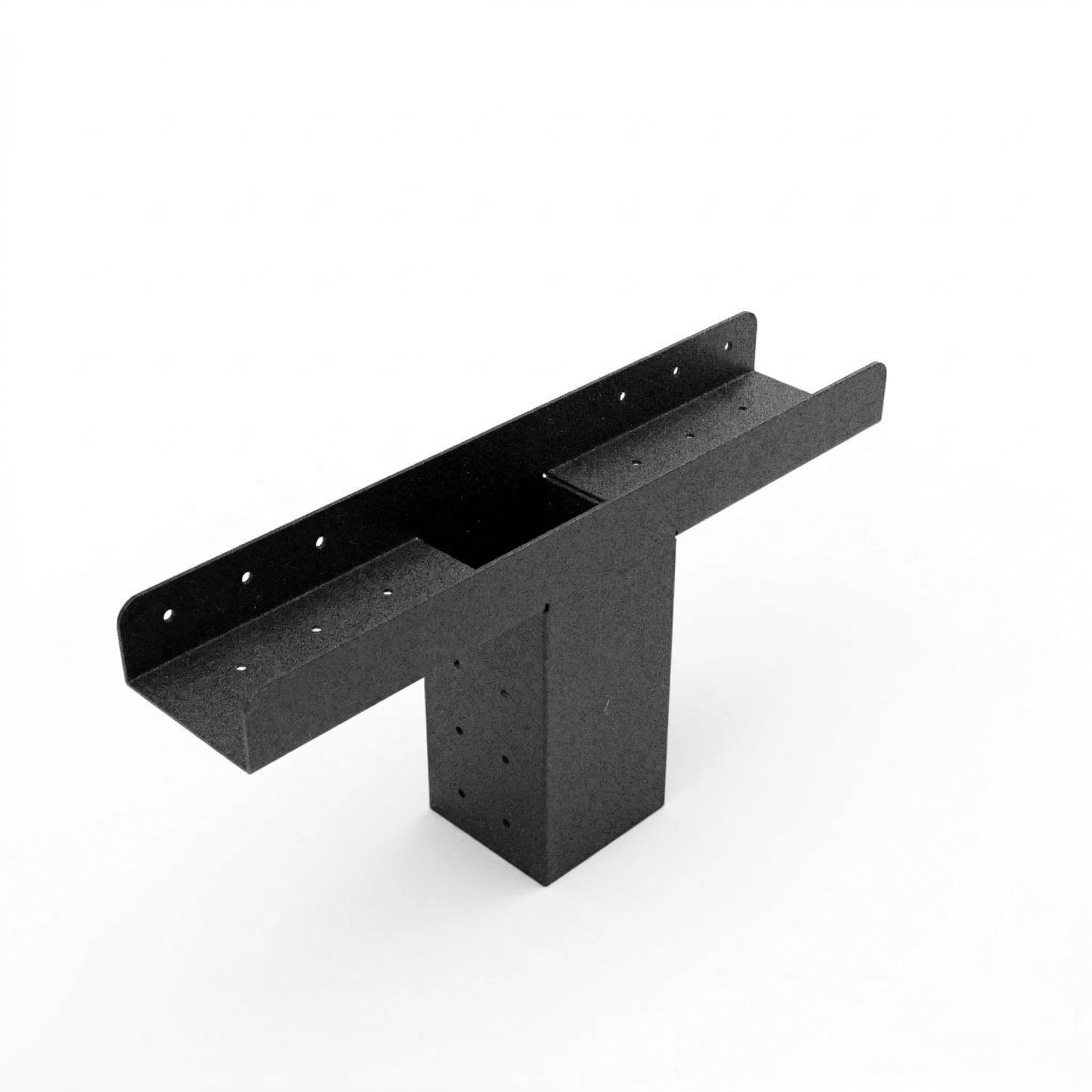 Black metal bracket on a white background