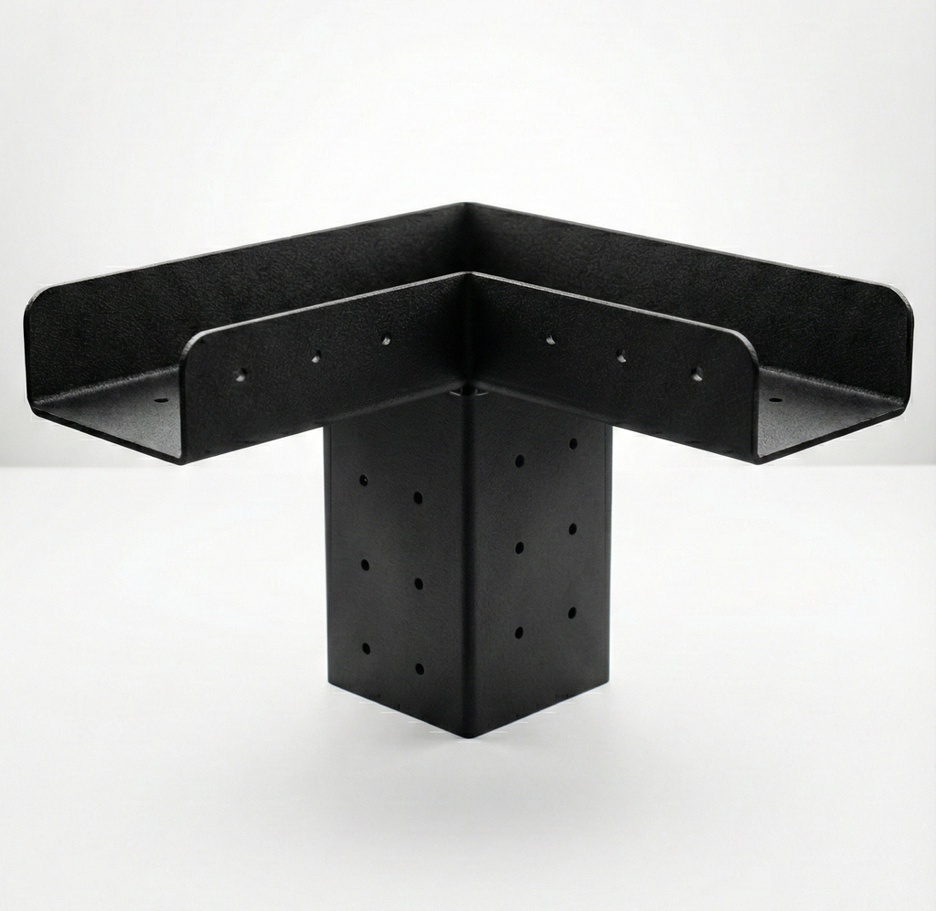 Black metal bracket on a white background